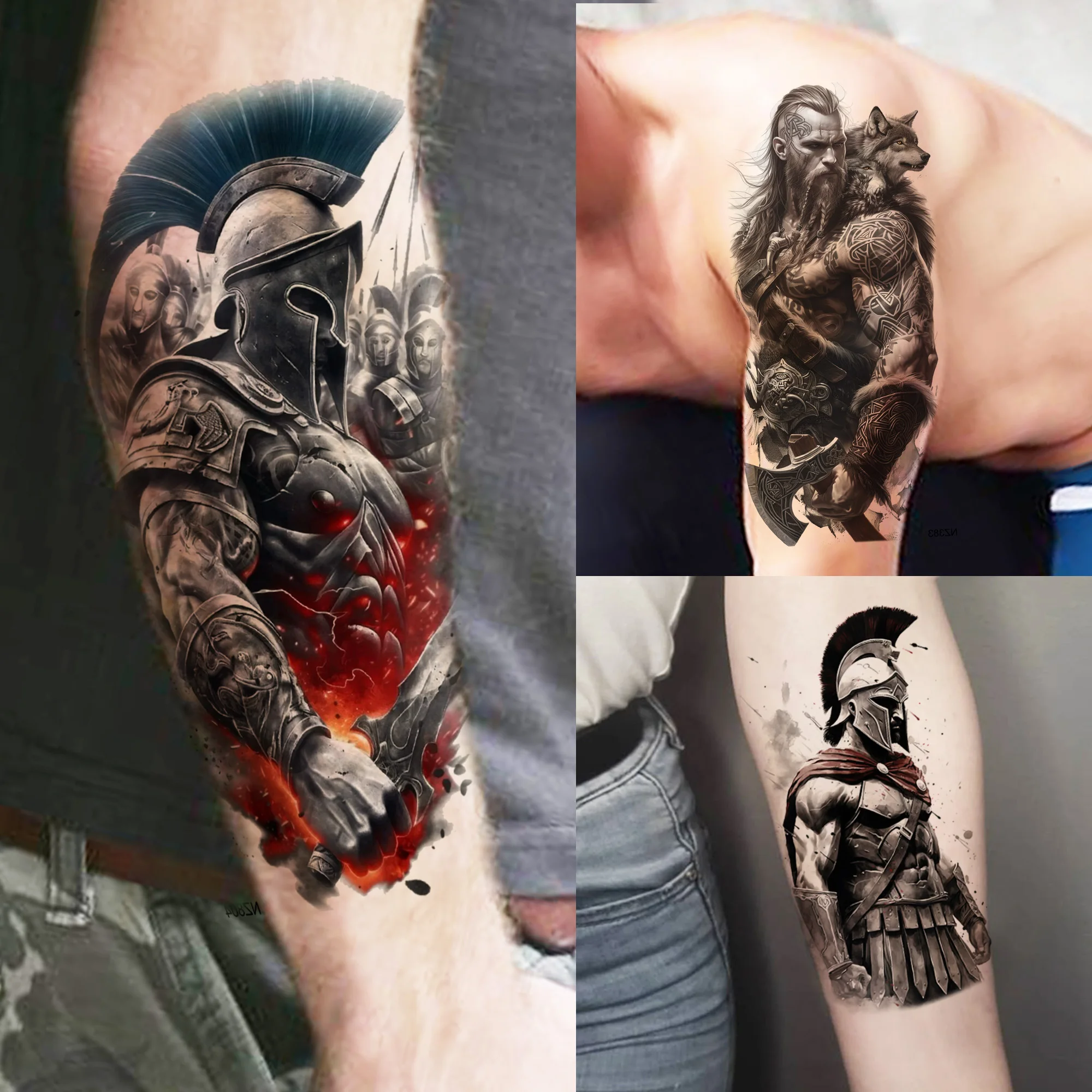 

1 Sheet Cool Spartan Warrior Temporary Tattoos For Men Women Gladiator Tatoos Waterproof Realistic Fake Body Arm Tattoo Stickers