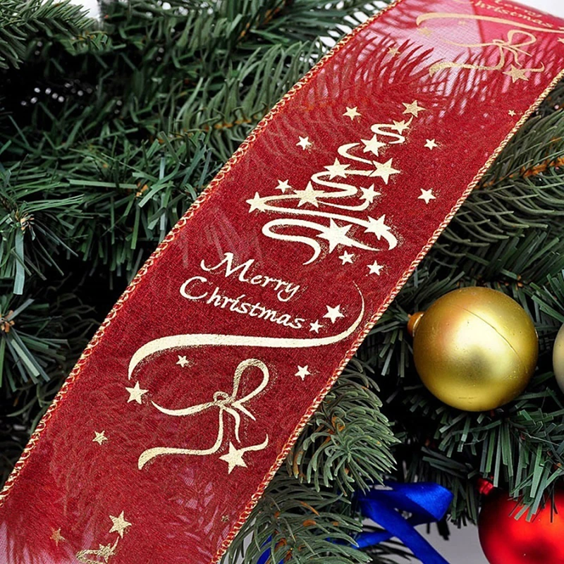 200cm DIY Ribbon Pendant Merry Christmas Letter Star Printing Ribbons For Christmas Decoration DIY Bows Tree Ornaments Decor
