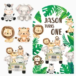 Jungle Safari Backdrop Decor 1.2/1.5m Custom Name Arch Board Cartoon Animals Cutouts Birthday Boys Baby Shower Party Decorations