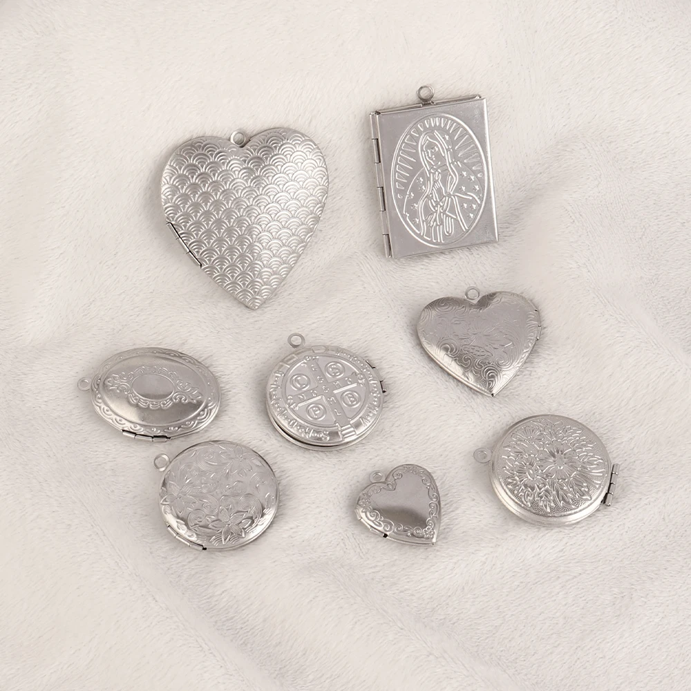 3pcs/Lot NO Fade Stainless Steel Heart Photo Locket Frame Reliquary Photo Frame Pendant Charms For Jewelry Making Accessories