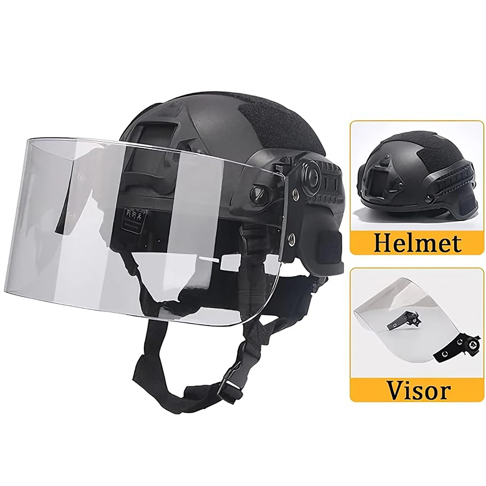 Tactical Fast Helmet Set With PC Transparent Visor NVG Mount Side Rail Protective Helmet For Airsoft WarGames Outdoor Activities