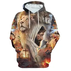 Christian Hoodie Lion Leisure manga comprida Pullover Casaco Pashion dos homens do outono