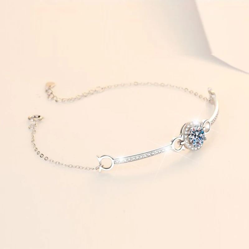 

LESF 1 Carat Moissan Diamond Women Bracelet 925 Sterling Silver Round Bracelet White Gemstone Popular Jewelry