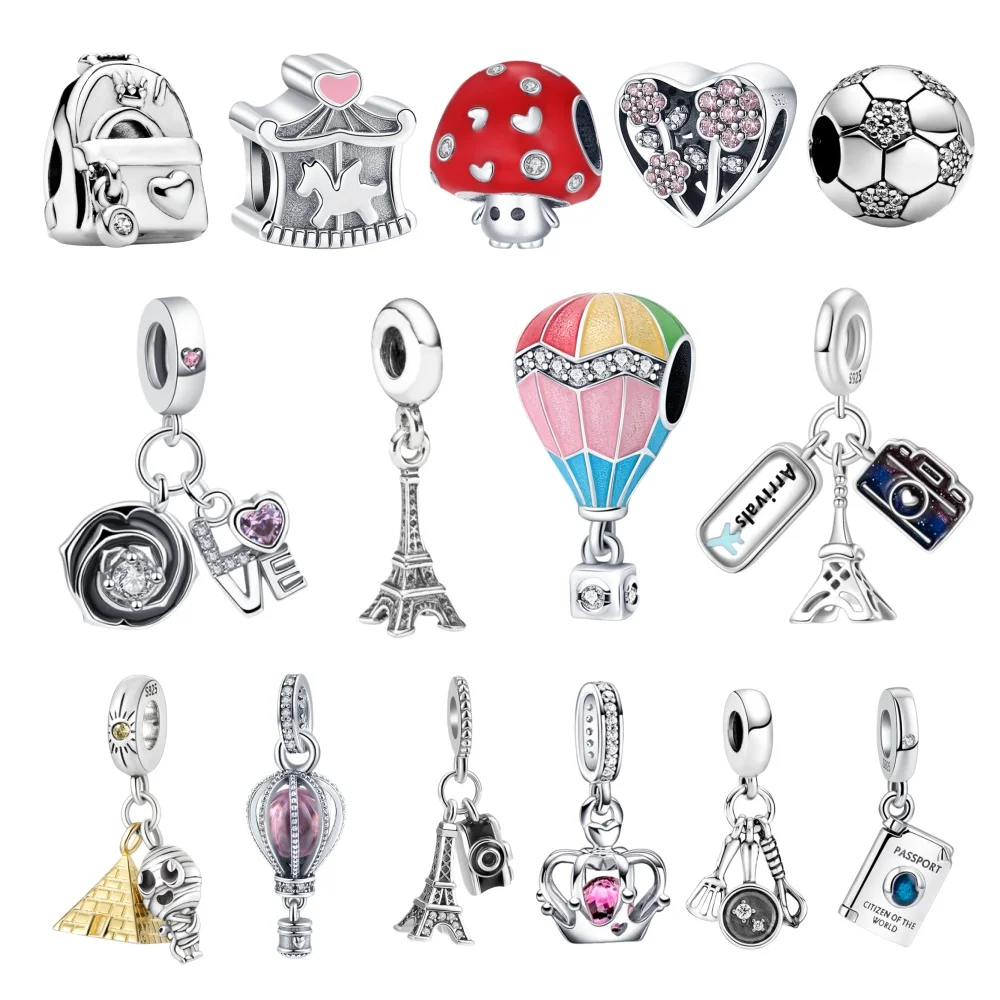

Original 925 Sterling Silver Charms Bead Tower Hot air balloon Bag Charm Bead Pendant DIY Fits Bracelet Womens Jewelry Gifts