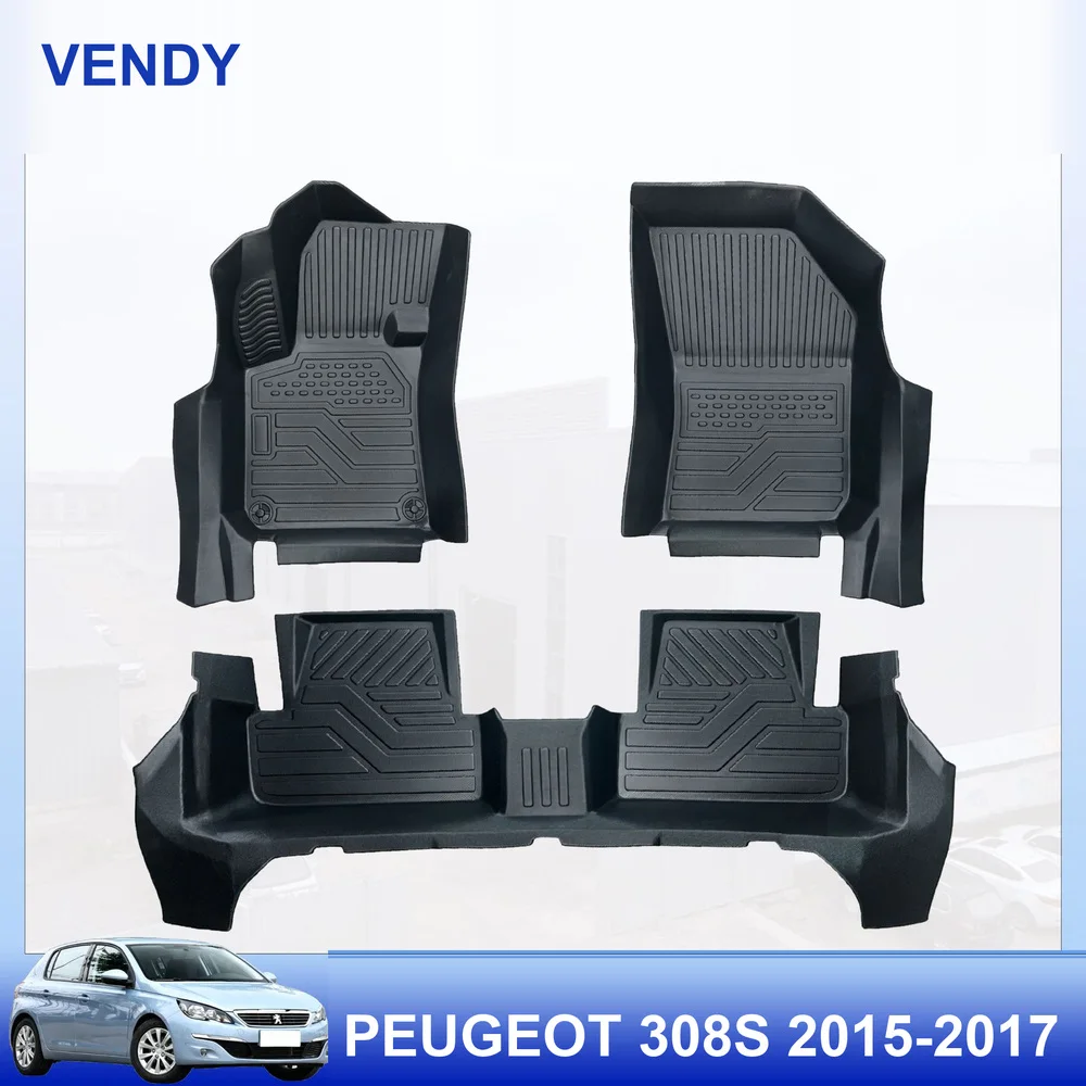 TPE Car Floor Mats Custom Fit for Peugeot 308S 2015-2017 Left Hand Drive Full Set All Weather Waterproof Easy to Clean