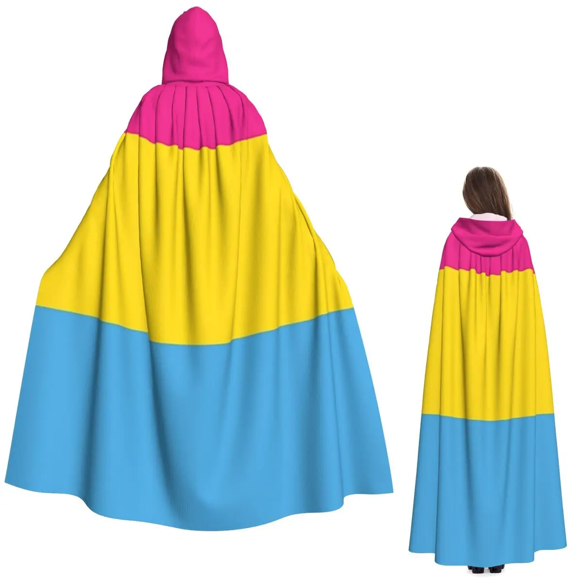 

Пансексуальный флаг гордости, длинный плащ с капюшоном, средневековый костюм ведьмы, накидка для косплея, накидка на Хэллоуин, вампир, для взрослых, унисекс