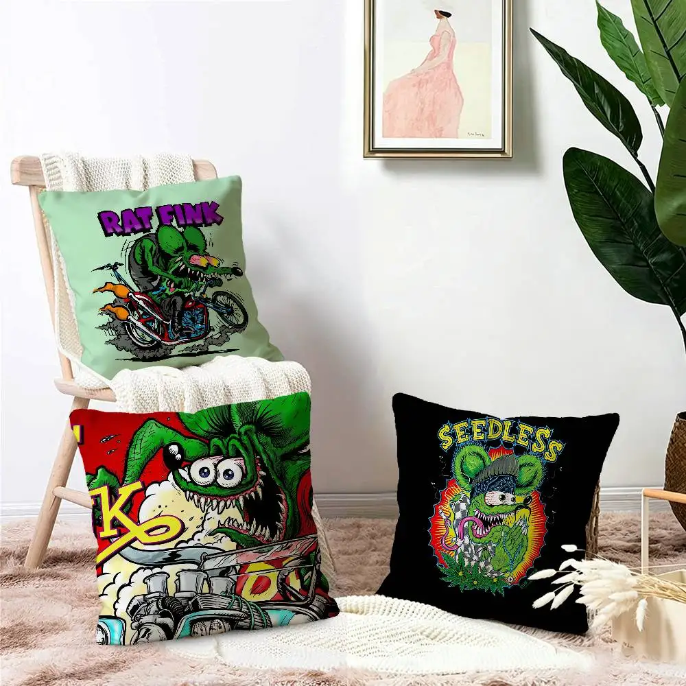 Rebellious RAT FINK Cartoon Cushion Cover Pillowcase Upholstery Sofa Throw Pillow Home Decor Pillowcas