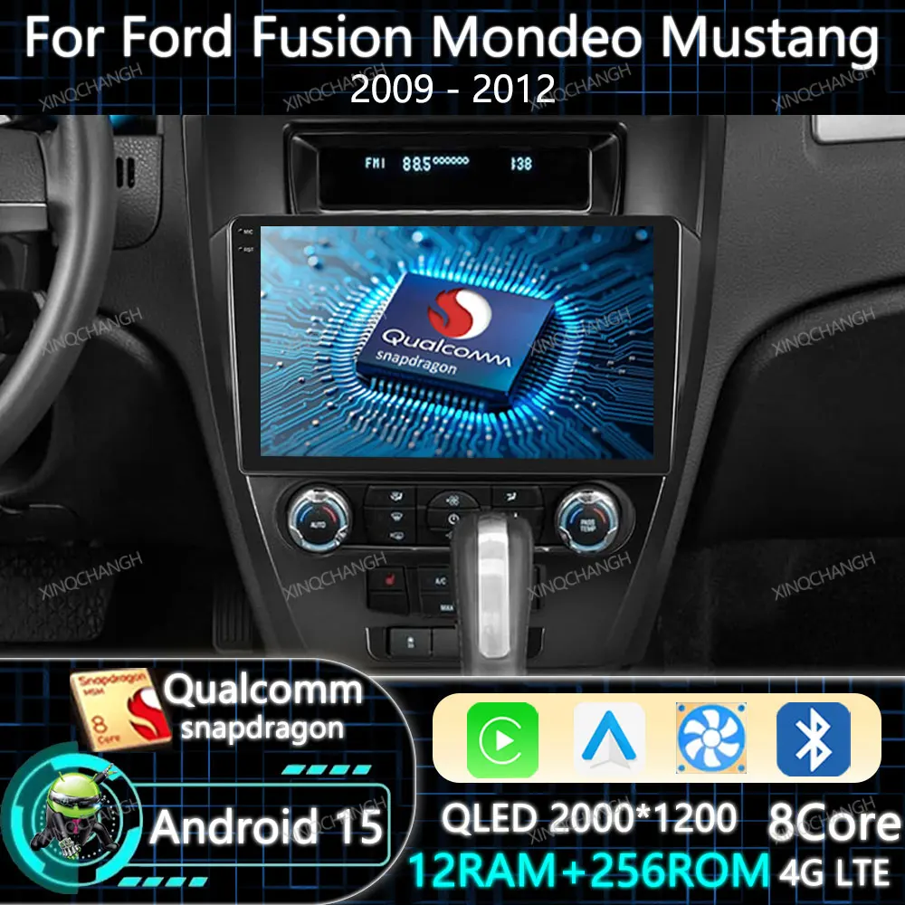 Android 15 Car Radio Carplay Auto For Ford Fusion Mondeo Mustang 2009 - 2012 GPS Multimedia Video Player 4G LTE 5G WIFI Qualcomm