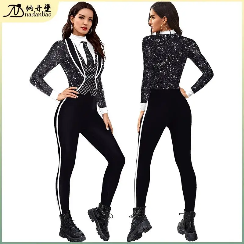Women's Imitation Sequin Pattern Jumpsuit Ethnic Stage Costume Autumn Fashion Ladies' One-Piece Suit Traditional Chinese Clot...