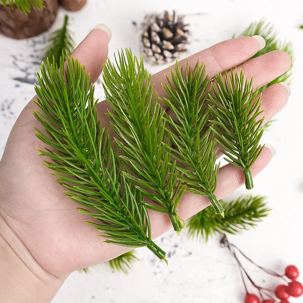 Mini Artificial Pine Needle Branches DIY Green Snow Pine Branch Fake Plants Christmas Tree Ornament Wreath Home Decor Wholesale