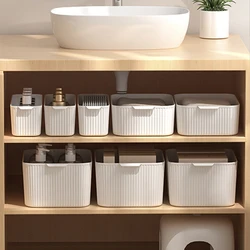 WORTHBUY Bathroom Storage Box Makeup Organizer Plastic Desktop Cosmetics Organizer Multifunctional Toiletries Storage Basket