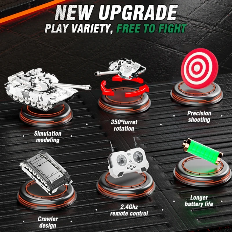 Zdalnie sterowany czołg gąsienicowy z obrotową wieżyczką 2.4G 13-kanałowy zdalnie sterowany pojazd bojowy Zbiornik wojskowy Zabawka świąteczna dla dziecka Chłopiec Prezent świąteczny