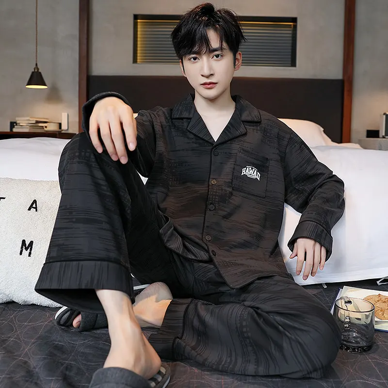 Cotton Men's Cardigan Pajamas Set 2026 New Fashion Homewear Male Pjs Pyjamas Hombre Size L-3XL Spring Autumn Loungewear Dropship