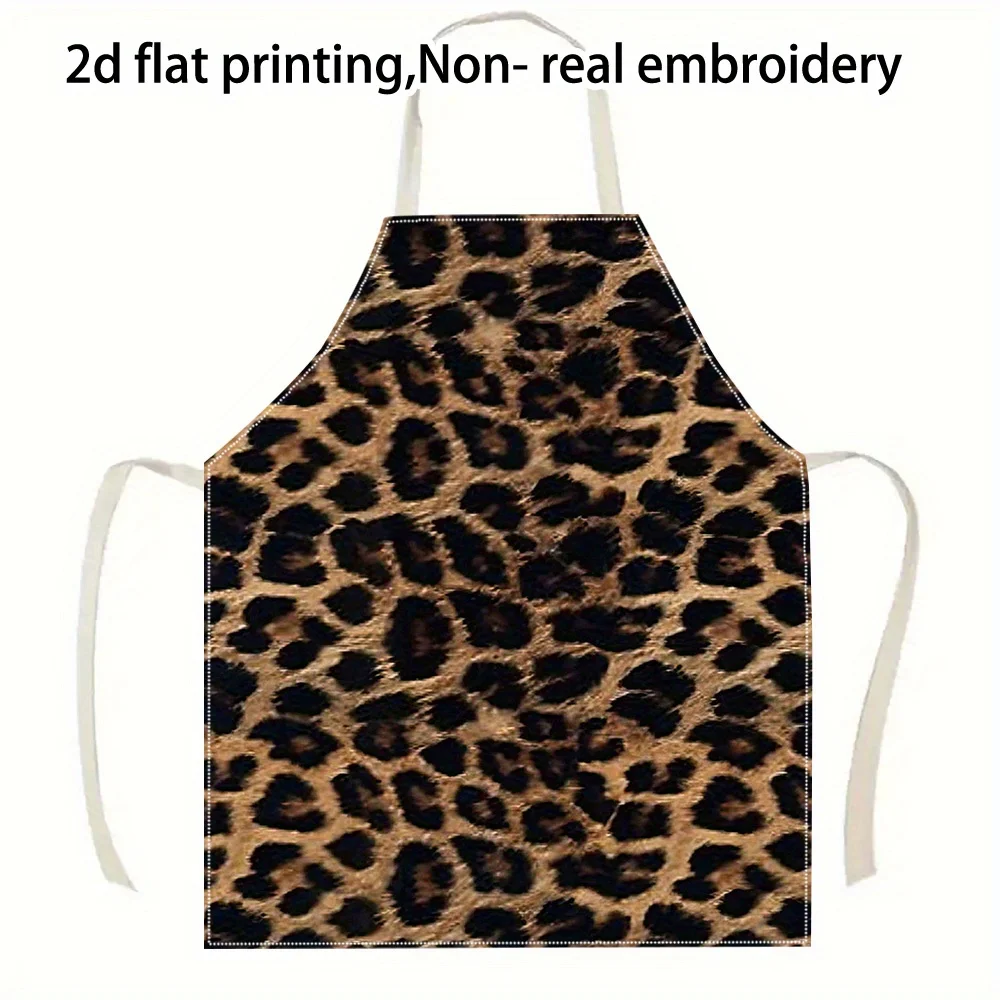 Linen Apron with Leopard Print Wild Animal Pattern Fashion Kitchen Apron for Women Men Cooking Baking Party Chef Gift Home Decor