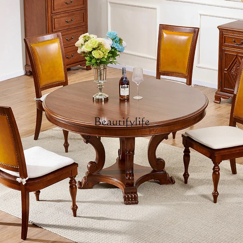 

LJYAmerican all solid wood dining table Round pure solid wood dining table Household dining table