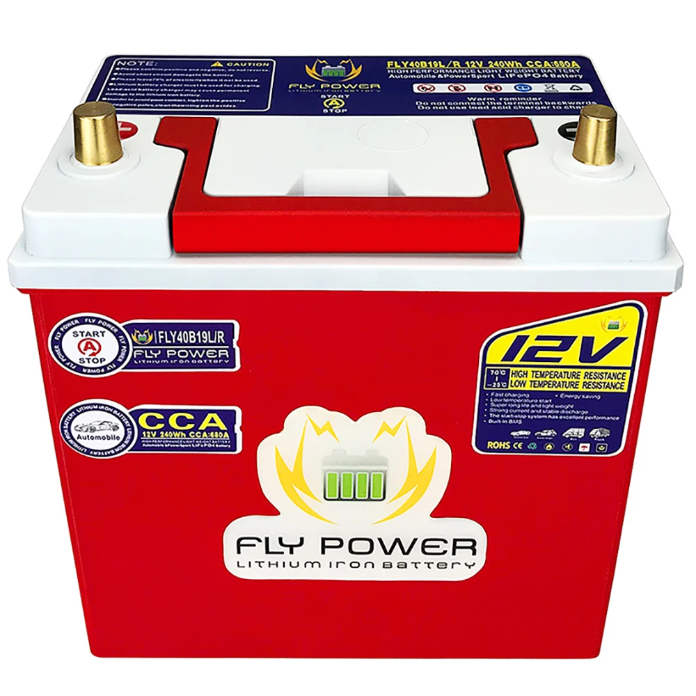 Flypower Car Battery 40B19 12.8V 20AH CCA 720A Jump Starter Car LiFePO4 With BMS Protection Lithium Iron Start Battery