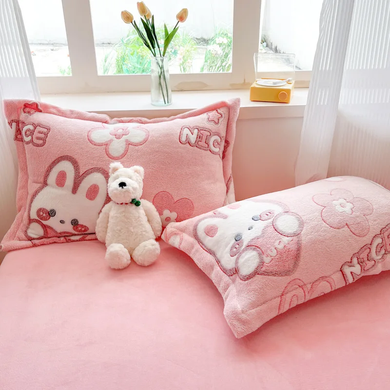 Warm Milk Fleece Pillowcase Set - 48x74cm Double Size Pair for Kids, Cozy Washable Inner Cover for Single Pillow