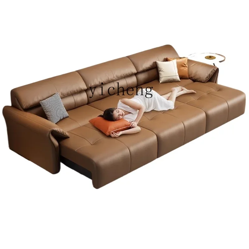 

TQH electric leather sofa bed living room zero wall retractable dual-purpose straight row elephant ear leather sofa