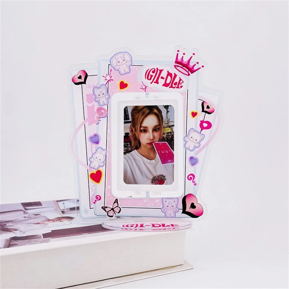Kpop Idols WINTER RIIZE Card Seelve Rotating Signboard Desktop Standing Card Display Rack Double Sides Printing ITZY Fans Gifts