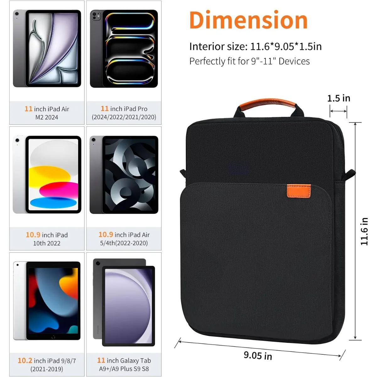 

9-11 Inch Tablet Shoulder Bag Carrying Case for 11" iPad Pro M4/ iPad Air 11" M3 M2 2025 2024, iPad A16 11" 2025 Sleeve Handbag