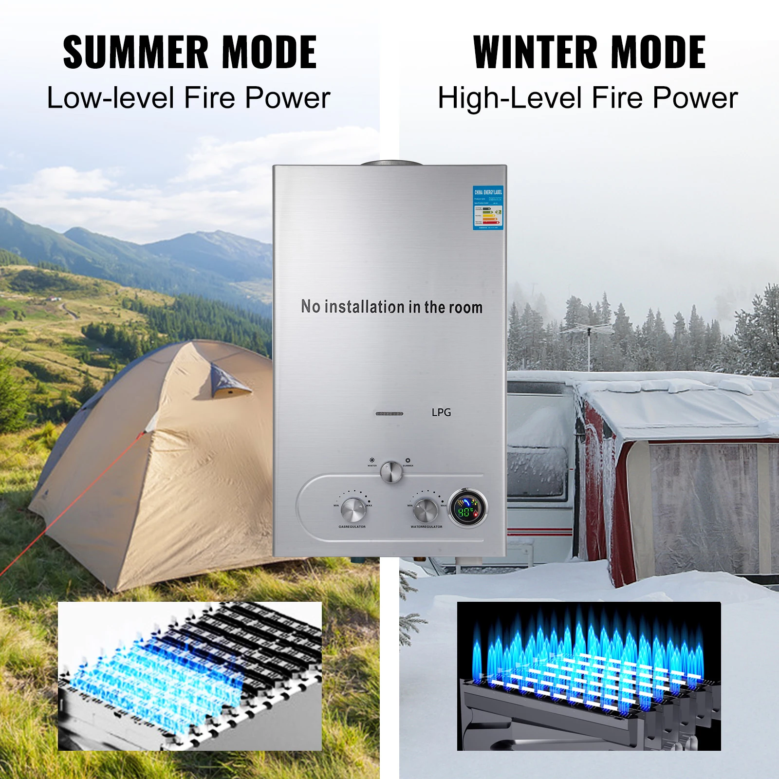 

Gas Water Heater 8L LPG Portable Instand Water Heater Gas LPG Wall-Mounted Tankless Water Heater Digital Display Fast Heating