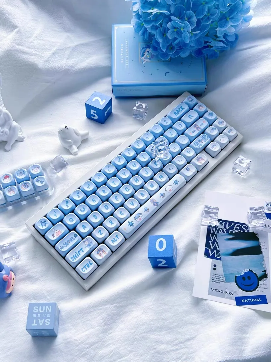 MOA Profile Keycap Blue Gift Cute PBT Keycaps 132 Keys Cute Key Cap Dye Sublimation Mechanical Gaming Keyboard Keycap MX Switch