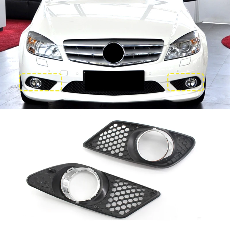 

For Mercedes Benz C Class W204 Car Front Bumper Fog Light Cover Lamp Frame Shell Cap 2008-2010 Auto ABS Front Hood Bar Grille