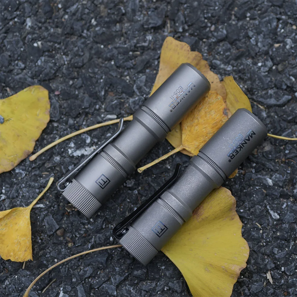 Manker E05 II (Ti-Stonewashed, Cool white Version, 6500K) Compact EDC Flashlight, High Density White LED Emitter 1300 Lumens