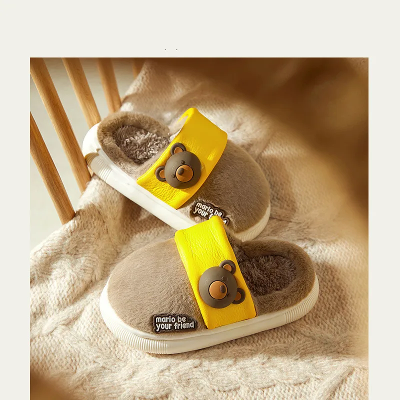 

Children's Cotton Slippers Parent-child Shoes Plush Thickened Soft Sole Home Slipper Women Cartoon Boys And Girls Baby Slipper