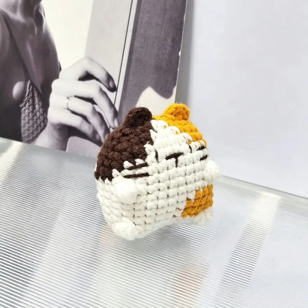 Creative Handmaking Crochet Cat Keyrings With Fish Animal Doll Knitting Keychain Cute Knitting Kitten Pendant Bag Pendant