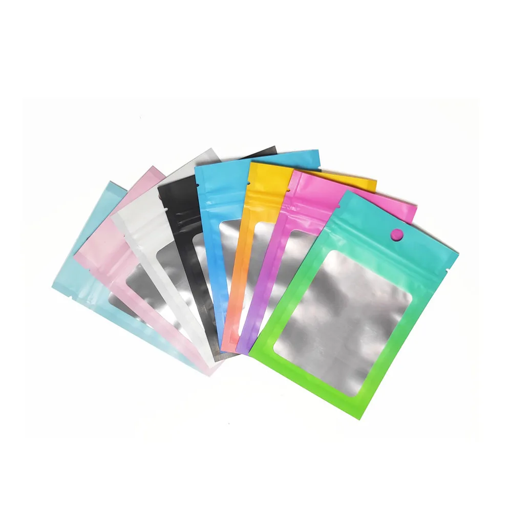 

7x10cm Ziplock Aluminum Foil Packing Bags Resealable Matte Colored Hang Hole Zipper Packaging Pouches 200pcs