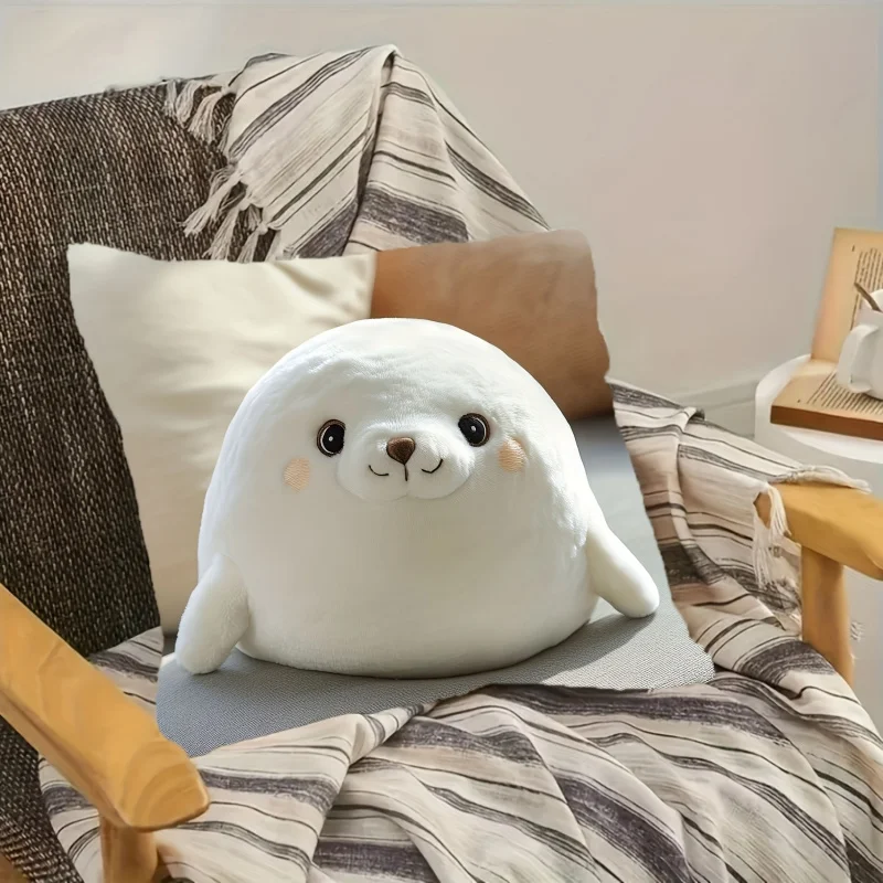 Cute White Spotted Seal Double-Sided Throw Pillow Cover, Fluffy Design Decorative Cushion Case for Living Room and Sofa