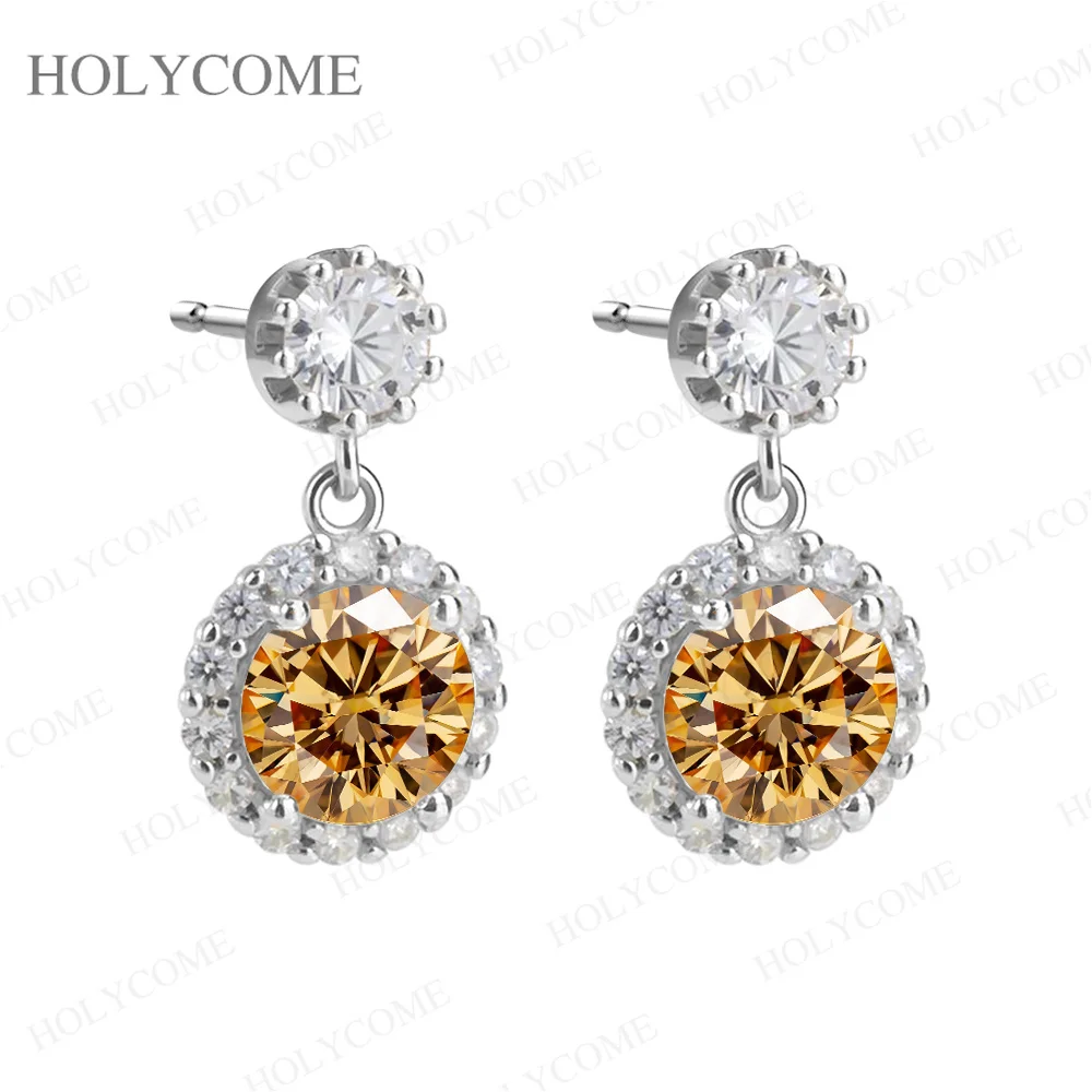 925 Sterling Silber Moissanit Halo Tropfen-Ohrringe Runder Brillantschliff Hängeohrringe für Damen Brautschmuck – Detail 6