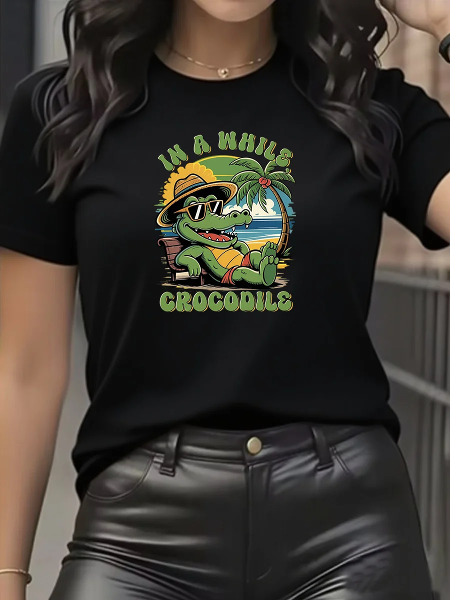 new In A While Cartoon Printed Men's T-Shirt 100% Cotton Oversized Summer Beach Graphic Tees for Women Tops Tees Streetwear