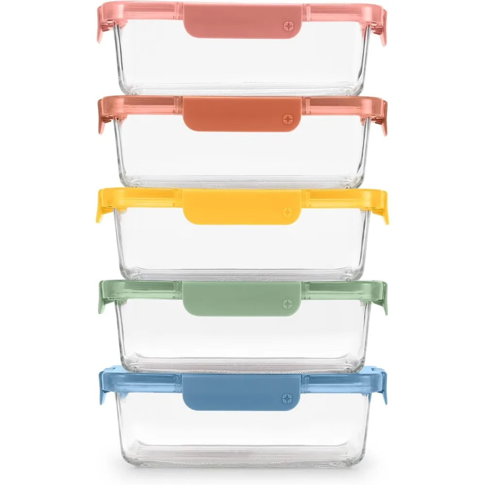 

5-Pack Glass Meal Prep Containers, Leak-Proof with Airtight Lids, Dishwasher & Microwave Safe