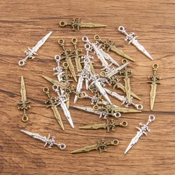 50PCS 29*9mm 2 Color Wholesale Metal Alloy Mini Sword Charms Weapon Pendant For Jewelry Making DIY Handmade Craft