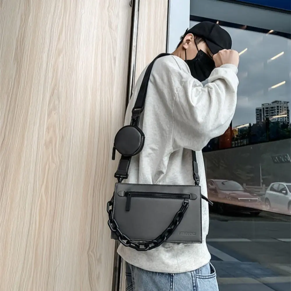 Portable Waterproof Shoulder Belt Bags Soft Wear Resistant Single-shoulder Bag Male Charm Solid Color Chain Bag Daily Wear