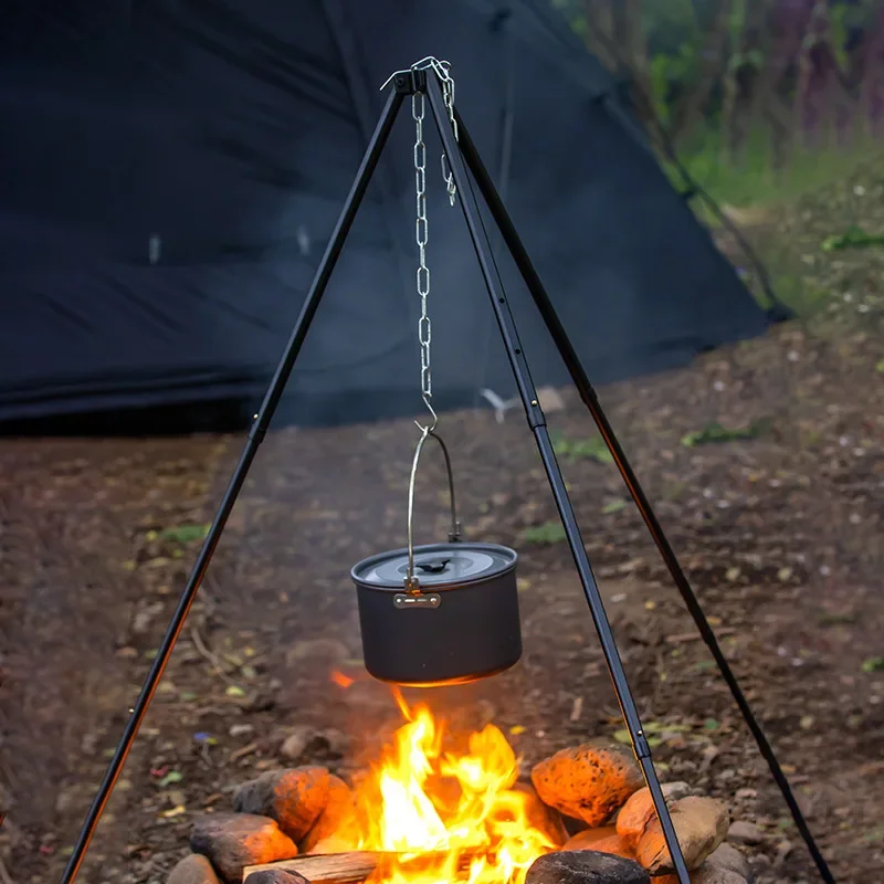 Outdoor Large Campfire Rack Portable Hanging Pot Stand Tripod Campfire Camping Supplies Barbecue Rack Campfire Tripod