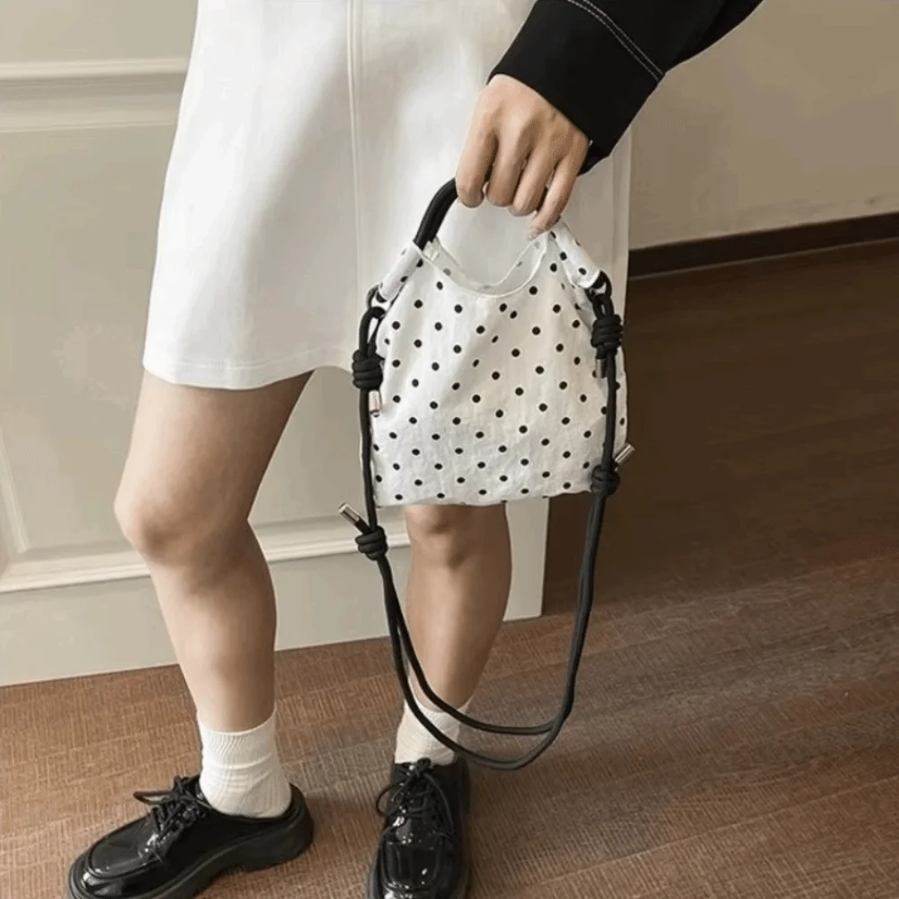 Nylon Polka Dot Shoulder Bag Multi-Color Drawstring Closure Crossbody Bucket Bag Phone Purse Lightweight Female Tote Bag Outdoor