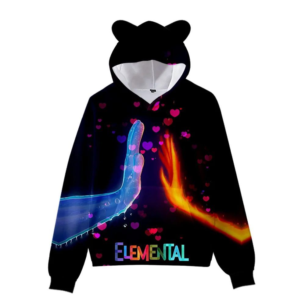 MINISO Disney Elemental Peripheral Anime Cat Ears Pullover Hooded Sweatshirt  Children's Clothing  Hoodie Best Gift