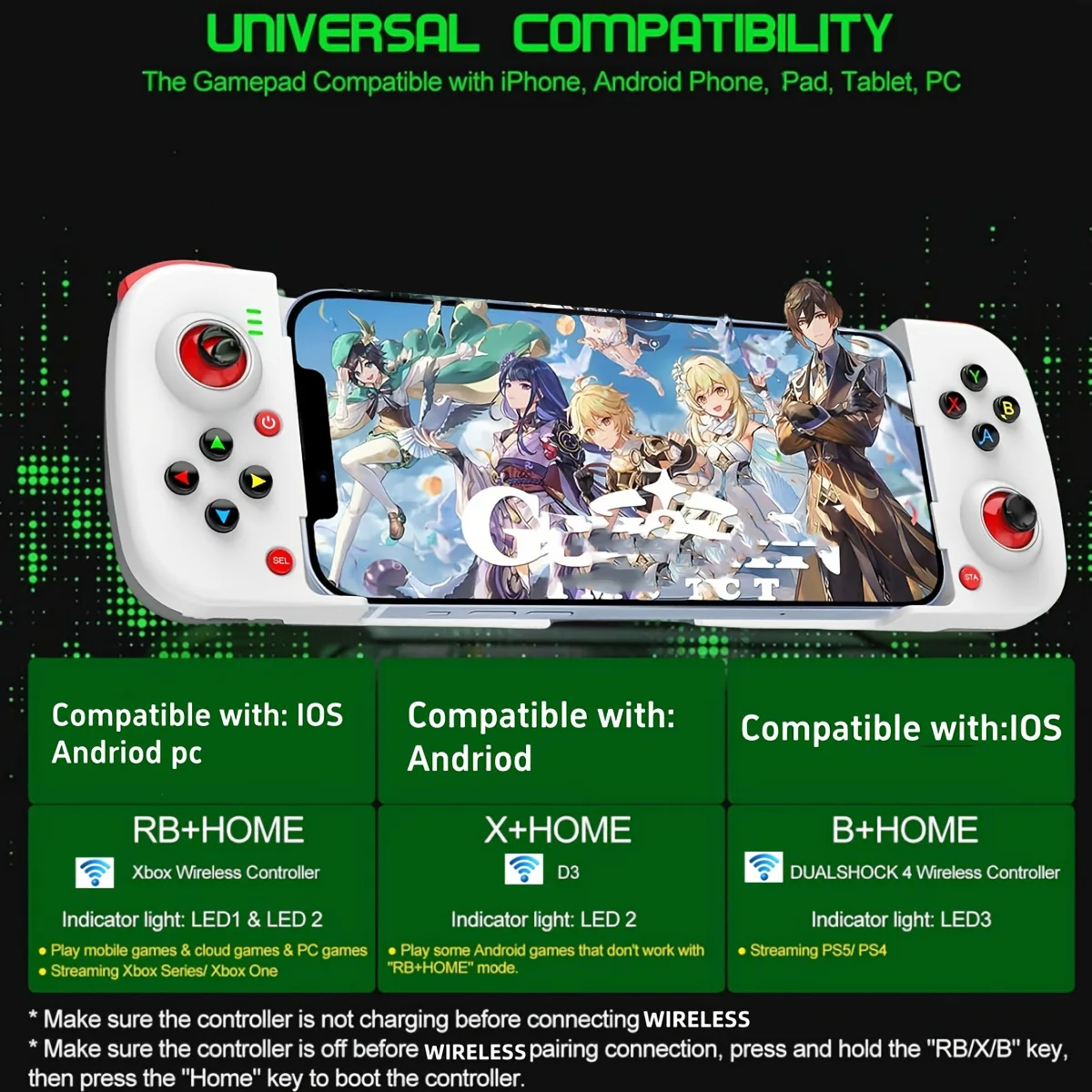 

Беспроводной игровой контроллер с мультиплатформенной совместимостью для NS, ПК, Android - длительное время работы от батареи, трехрежимное подключение (проводное)