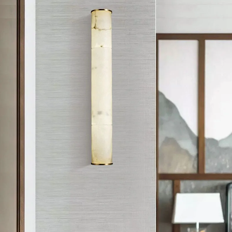 Cylindrical Natural Marble LED Wall Lights Copper