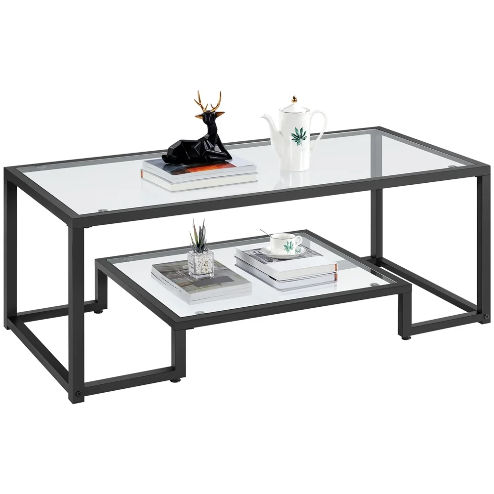 Mesa de centro de cristal moderna con marco de Metal, mesas de extremo negro para sala de estar