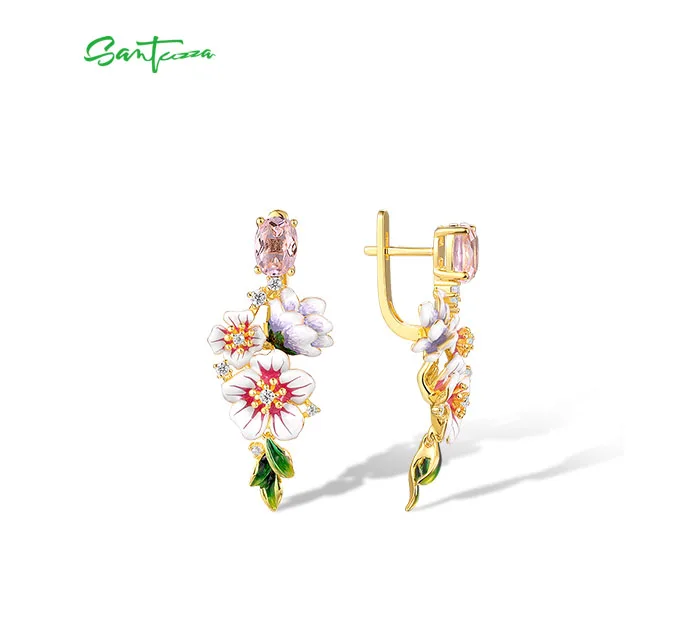 SANTUZZA Echte 925 Sterling Silber Ohrhänger für Damen, Funkelnde Bunte Blumen-Ohrringe, Zarter Hochzeitsschmuck – Detail 8