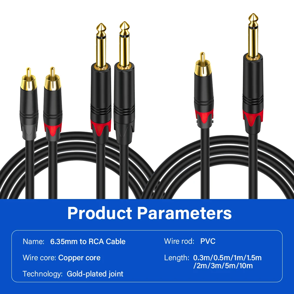 محول جاك أحادي لمكبر الصوت ، خلاطات الجيتار ، الصوت ، 4N ، OFC ، موصل قابس رصاص ، من 2rca ، 2rca ثنائي ، in ، TS #6