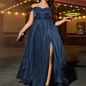 فستان سهرة Mgiacy-High Slit ، حجم كبير ، أكمام قصيرة ، خط رقبة على شكل حرف A ، قماش رائع ، فستان حفلة موسيقية ، فستان وصيفة الشرف 6 فساتين وصيفة الشرف الأكثر مبيعات بحجم كبير - No2