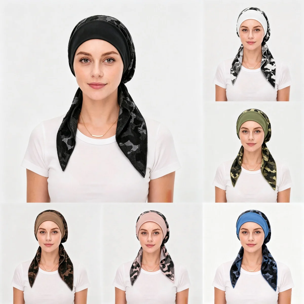 Soft Strech Women Hijabs Muslim Printed Turban Pre-Tied Hat Long Tail Bonnet Chemo Cap Hair Loss Head Scarf Wrap Beanies