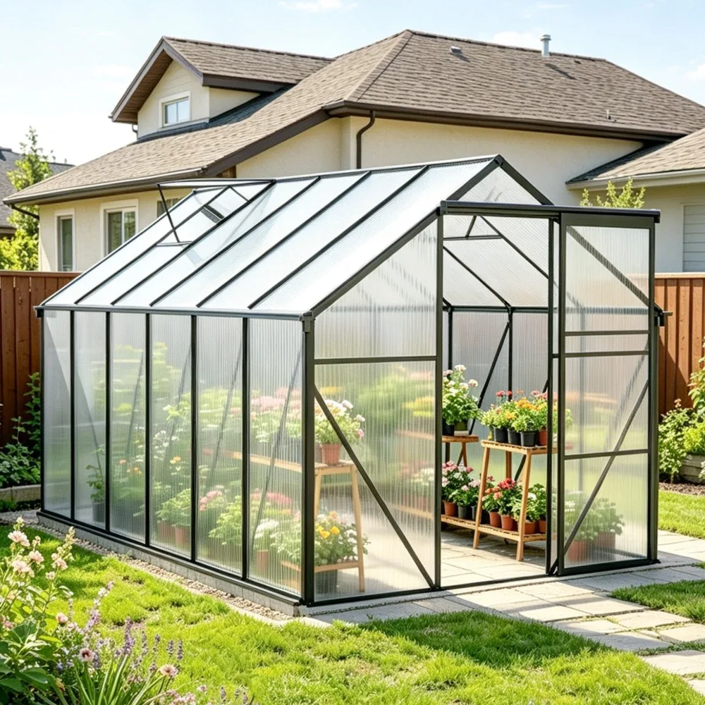 6x12 FT Polycarbonate Garden Greenhouse Kit with Sliding Door for Outdoor Patio