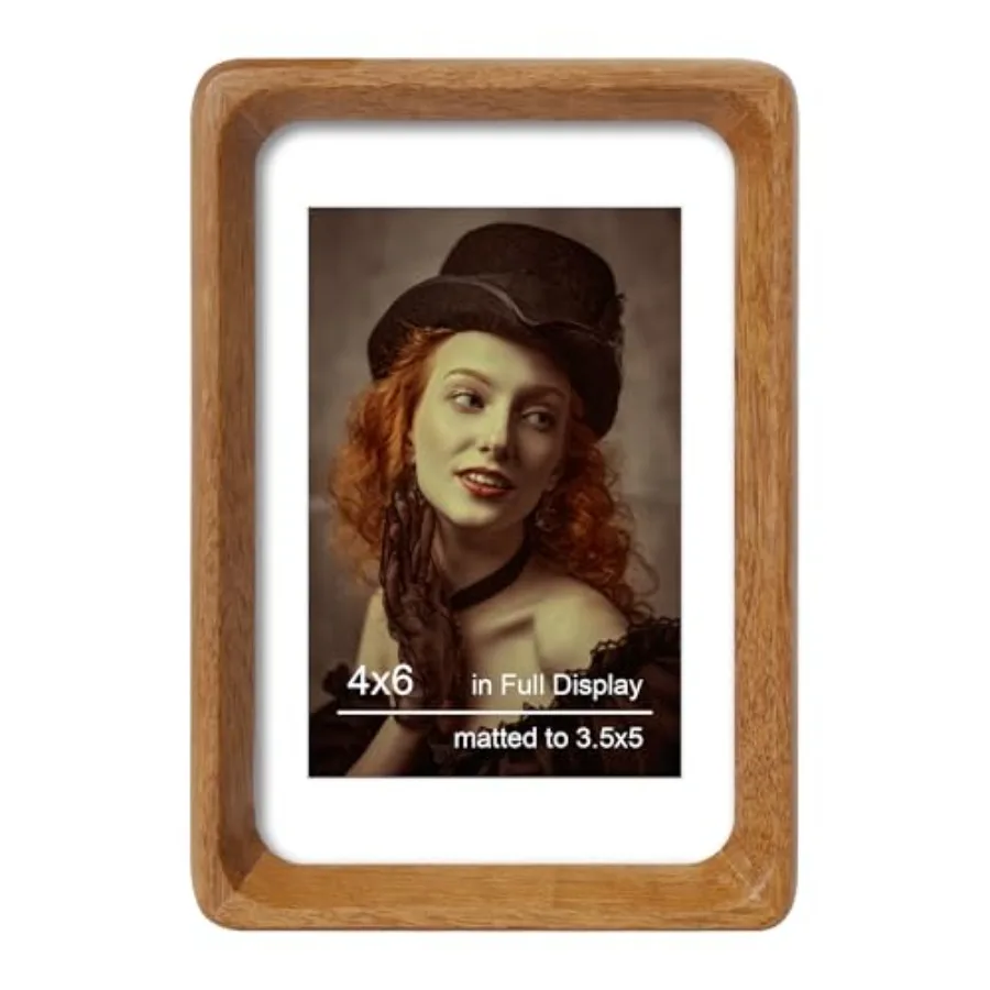 4x6 Picture Frame Wood with Mat for 3.5x5, Original Natural Solid Wood 4 by 6 Photo Frames with Tempered Glass Cover for Wall a
