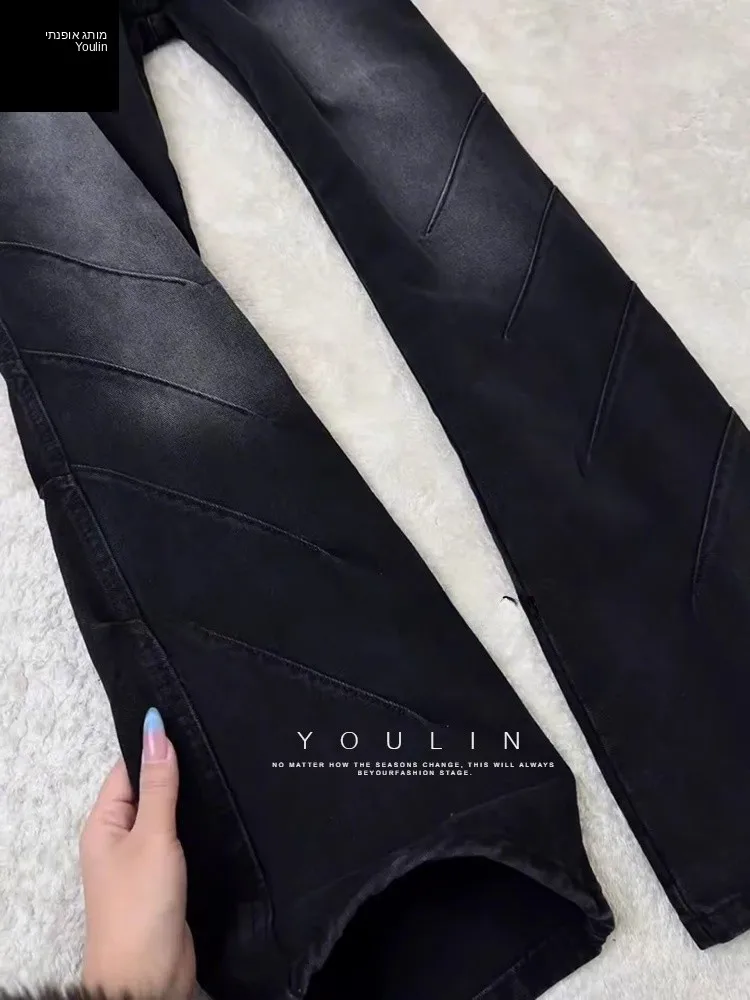 American Retro Pleated Micro Flared Men's Jeans Spring Stylish Design Sense Pants Waist Lift Slimming Knife  Pants